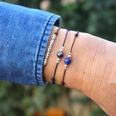 BRACELETS CORDONS PERLE RONDE LAPIS LAZULI OU HEMATITE