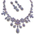 Lavender jadeite and diamond necklace and pair of matching pendent earrings