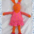 Doudou Peluche Lapin Orange Robe Rose Pois Orange Corolle