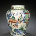 A wucai-decorated jar with beauties in a garden, Shunzhi period