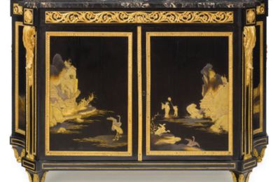 A rare Louis XVI ormolu-mounted ebony and japanese black and gilt lacquer commode (meuble d'appui), circa 1765, stamped Carlin