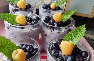 tiramisu aux myrtilles et lait végétal