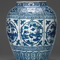 A very large blue and white hexagonal jar, Wanli period (1573-1619)