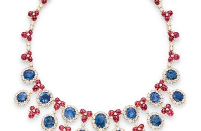 A sapphire, ruby and diamond fringe necklace, by Bulgari