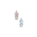 Pair of important 8.85 and 8.79 carats fancy blue and fancy orangy pink diamond earrings