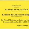 RÉUNION DU CONSEIL MUNICIPAL LE 30 OCTOBRE 2015