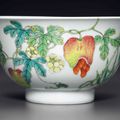 A famille rose 'Bitter melon' bowl, Qianlong six-character seal mark in underglaze blue and of the period (1736-1795)
