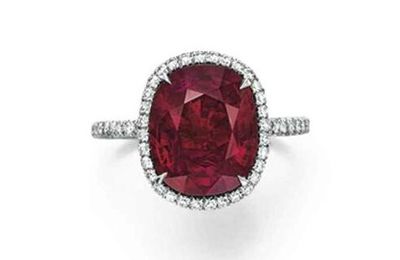 A cushion-cut ruby and diamond ring