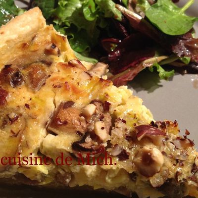 Tarte aux champignons, poireaux et parmesan