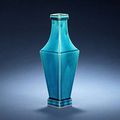 An unusual turquoise-glazed square baluster vase, 18th-19th century