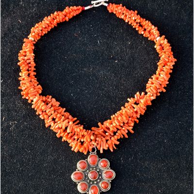 Collier corail ancien argent cornaline