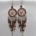 Boucles d'Oreilles Attrape Rêves Fil Et Perles Marron Argent d'Alpaca Artisanat Du Pérou