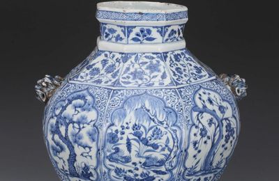 A magnificent blue and white octagonal jar, Yuan Dynasty (1279-1368)