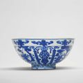 A blue and white 'Daoist immortal and lantern' bowl, Wanli six-character mark and of the period (1573-1619)