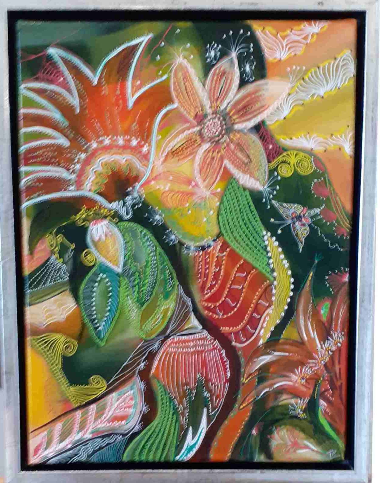 Parfum, acryl 2020 30X40cm, ND (n°155), cadre argent-