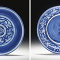  Rare reverse-decorated Blue and white dish. Jiajing six-character mark in underglaze blue and of the period (1522-1566)