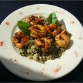 QUINOA AU PESTO, CREVETTES A L'AIL ET EPICES