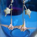 VENDUES - Origami - Boucles d'oreilles Grues roses