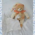 Doudou Peluche Ours Beige Orange Mouchoir Blanc Doudou Et Compagnie