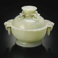 A Rare and Finely Carved White Jade Censer and Cover. Qing Dynasty, Qianlong Period