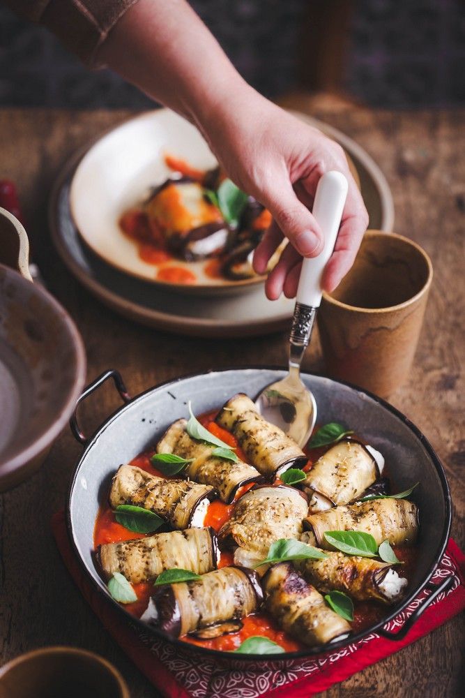 involtini, aubergines, parmesan, cuisine italienne, méditerranéenne, facile, été, roulés d'aubergines, basilic, ricotta