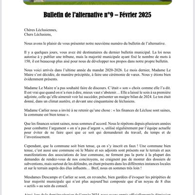 Bulletin de l'alternative n°9 - Février 2025 -