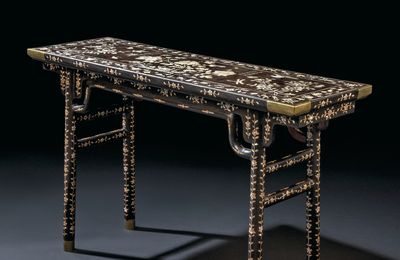 A Rare Chinese Mother-of-Pearl-Inlaid Black Lacquer Recessed-Leg Table, Pingtou'an, Ming Dynasty, 16th-17th Century