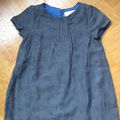 Robe bleue marine motifs feuillages manches courtes bordées de tulle - Zara - 3-4 ans/104 cm - 5 euros -