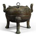 An archaic bronze ritual vessel and cover, ding, Eastern Zhou dynasty (770-221 BC)