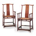 A pair of huanghuali Southern official's hat armchairs, guanmaoyi, 19th century
