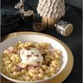 COQUILLETTES AU JAMBON, BURRATA, BEURRE & PERLES DE TRUFFE