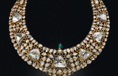 'The Nizam of Hyderabad necklace'. An antique diamond, emerald and enamel necklace
