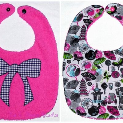 Bavoir girly avec noeud en vichy et imprimé japonisant