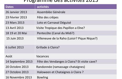 Programme de l'année 2013