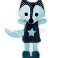 Doudou renard tons bleus