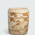 A cream glazed storage jar with brown inlay bird decoration, Lý–Trần dynasty, 12th-14th century