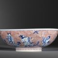 An blue and copper-red 'Eight Immortals' bowl, Qianlong seal mark and of the period
