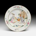 A famille rose plate painted with 'Les Oies de Frère Philippe' decor, China, around 1750