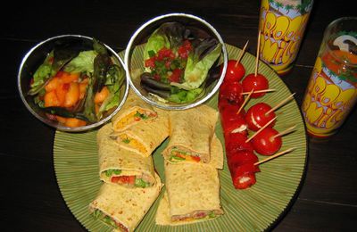 Burritos, salade et melon à la menthe