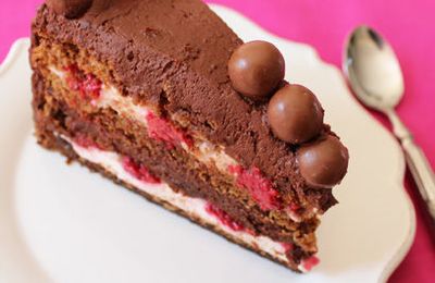 GATEAU AU CHOCOLAT 4 COUCHES OU GATEAU LAYER, GANACHE CHOCOLAT NUTELLA, FRAMBOISES, FLUFF & MALTHESERS