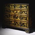A Chinese Export painted black lacquered chest of drawers; probably Canton, late 18th century
