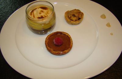 Trio de tartelettes au toblerone, noix et citron destructurée