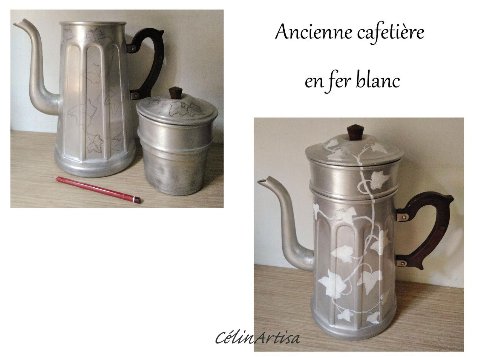 ancienne cafetière alu customisée