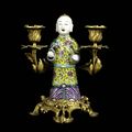 A French mid-19th century Louis XV style Chinese porcelain and gilt bronze twin-light candelabra au chinois 