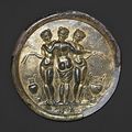 Gilded bronze mirror with the Three Graces. Mid-Imperial, Antonine, mid-2nd century A.D. 