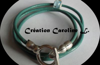 Bracelet triple/Collier lien cuir & perle cloisonnée