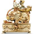 South Italian, 19th century, Beachcombery rhinoceros surmounted by an armed devil