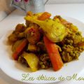 Tajine de poulet aux petits pois, fenouil, carotte et pommes de terre