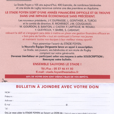La souscription "Ensemble, sauvons le Stade",