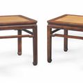 A pair of huanghuali square corner-leg stools, fangdeng, 17th-18th century